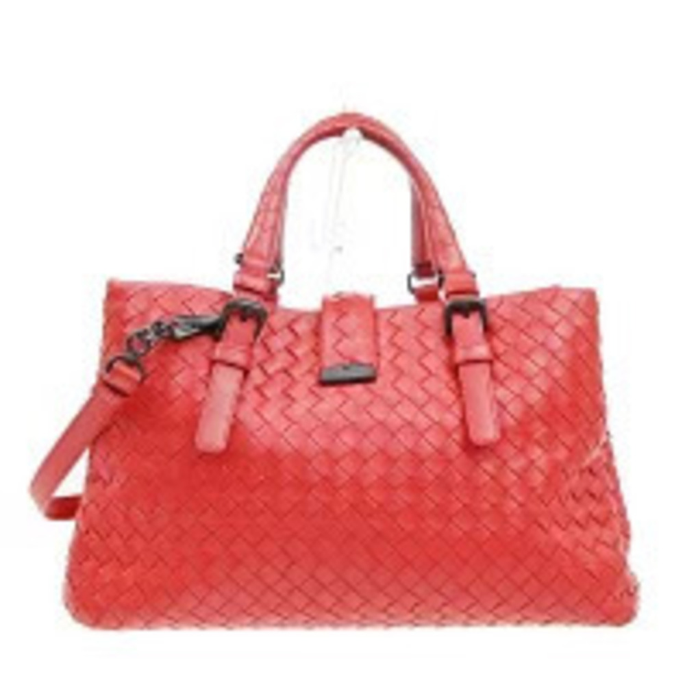 Bottega Veneta Intrecciato Roma Shoulder Bag Leather Red